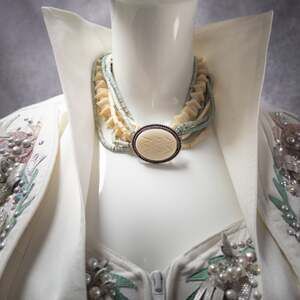 Vintage hand carved bone bead multi-strand choker pendant